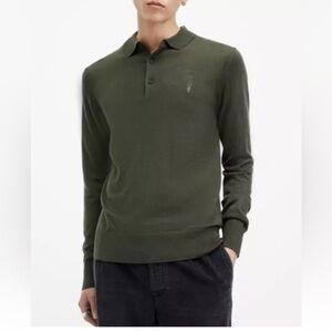 AllSaints Mode Merino Men's Long Sleeve Green Wool Polo Shirt Size
Small S